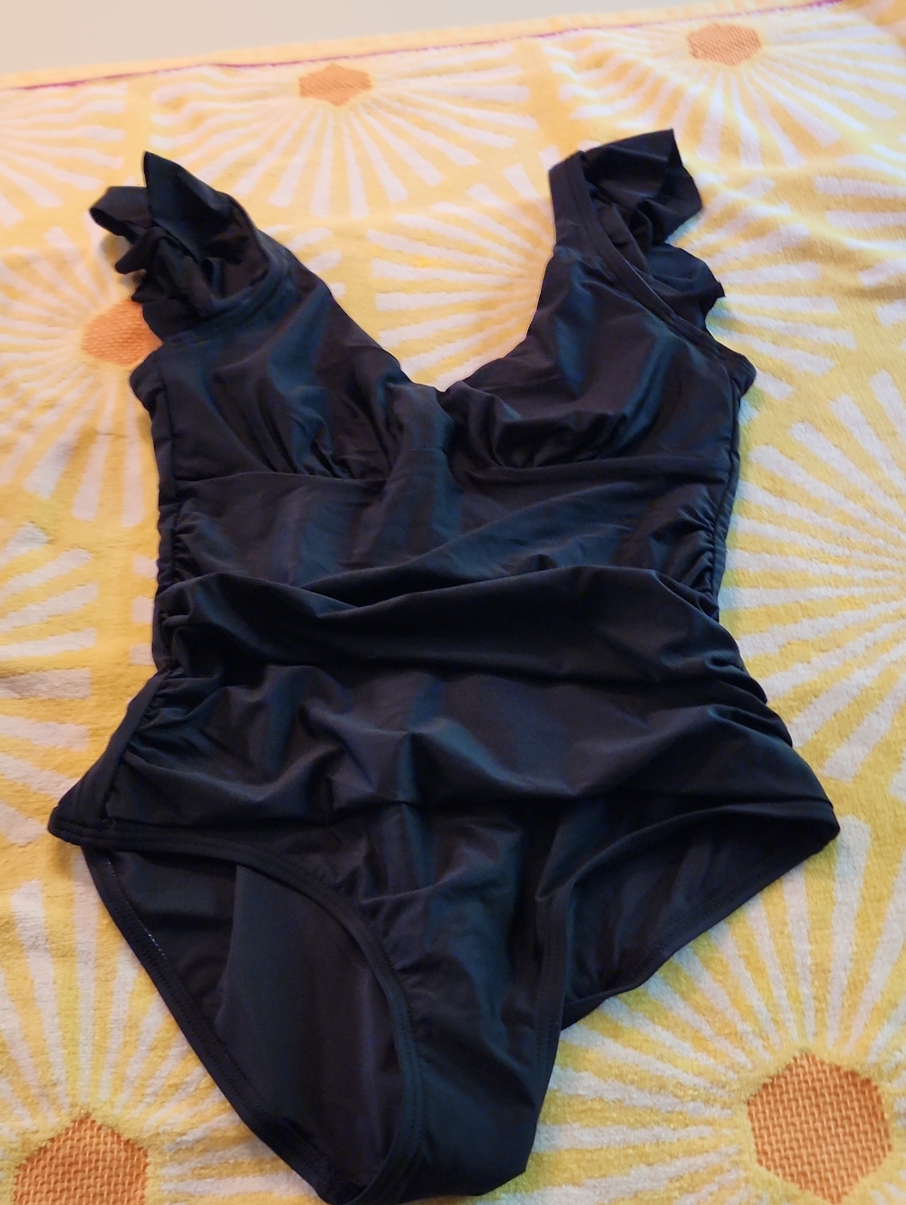 Womens Black Ruffled One-Piece Swimsuit